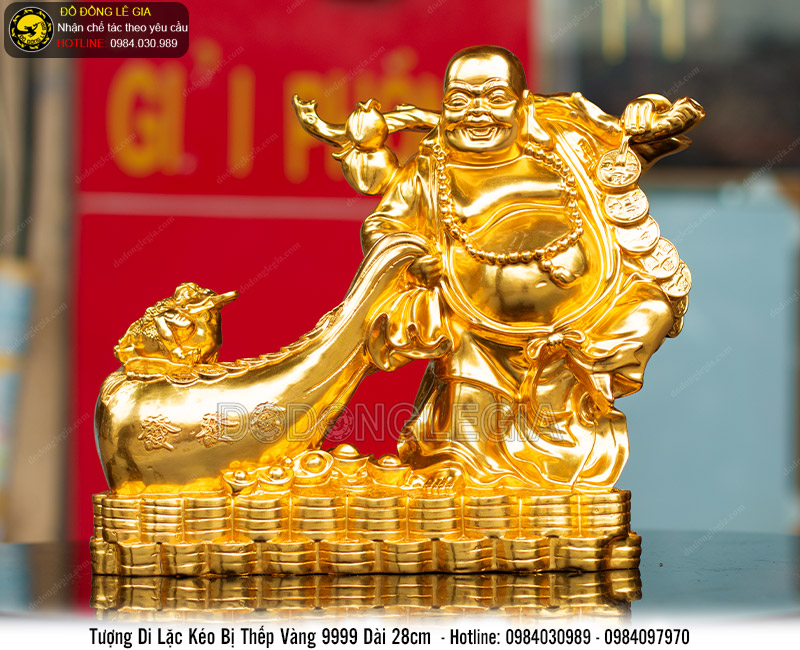 Tượng Phật Di Lặc thếp vàng 9999 dài 21cm