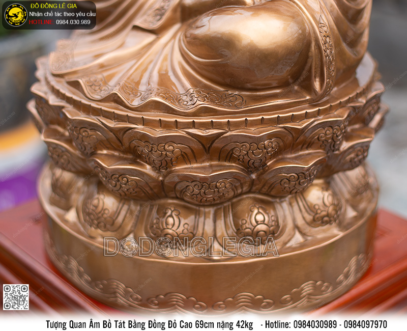 Tượng Phật Quan Âm đồng đỏ cao 69cm
