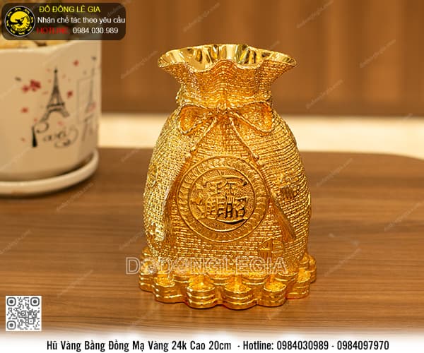 Túi Hũ Vàng Tài Lộc mạ vàng 24k cao 20cm