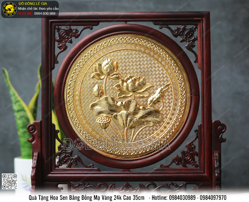 Quà Tặng Hoa sen 2 mặt mạ vàng 24k cao 35cm