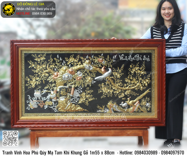Tranh Vinh Hoa Phú Quý Mạ Tam Khí Khung Gỗ 1m55 x 88cm
