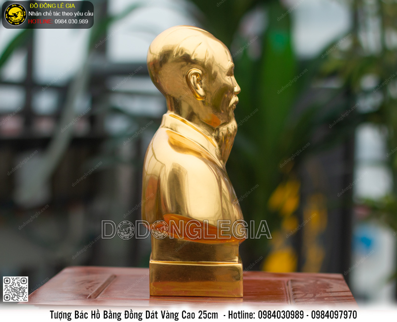 Tượng Bác Hồ Bằng Đồng Dát Vàng 9999 Cao 25cm