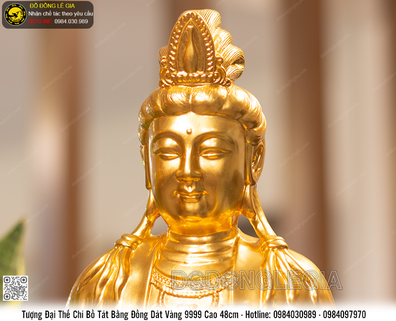 Tượng Phật Quan Âm Đại Thế Chí bằng đồng thếp vàng 9999 cao 48cm