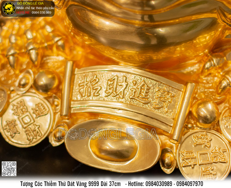 Tượng Cóc Thiềm Thừ bằng đồng dát vàng 9999 dài 37cm