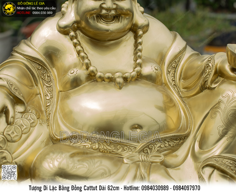 Tượng Phật Di Lặc bằng đồng cattut dài 62cm
