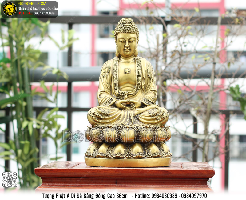 Tượng Phật A Di Đà bằng đồng cao 36cm