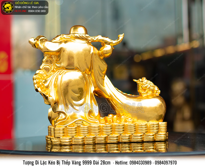 Tượng Phật Di Lặc thếp vàng 9999 dài 21cm