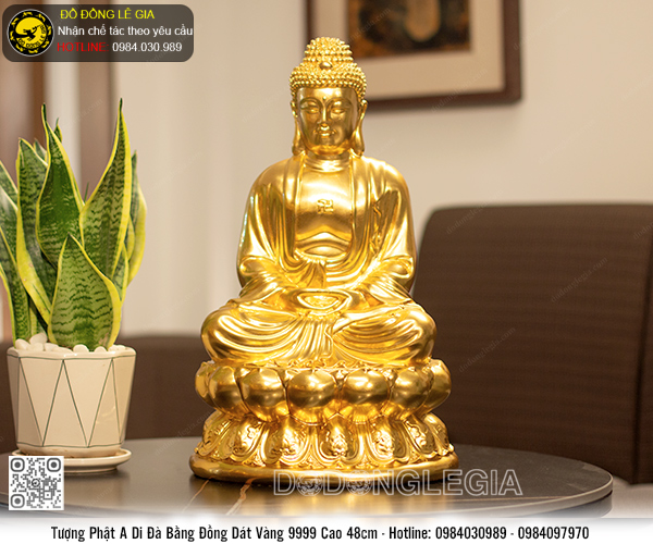 Tượng Phật Tổ A Di Đà dát vàng 9999 cao 48cm