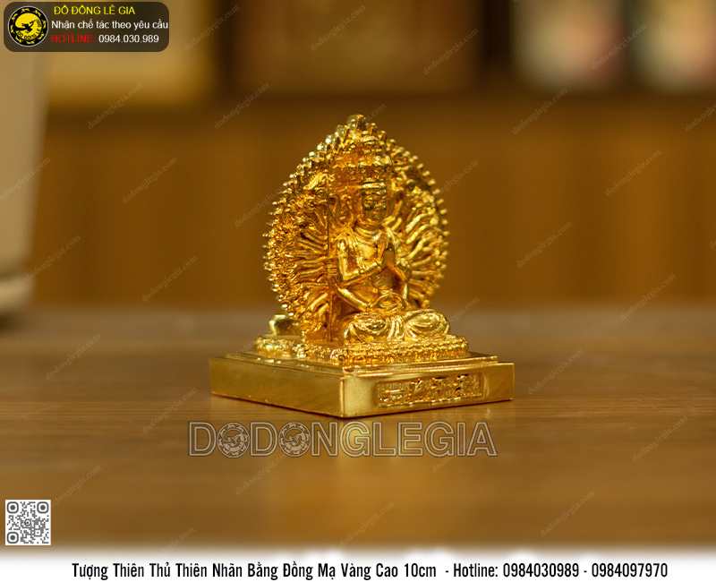 Tượng Phật Thiên Thủ Thiên Nhãn bằng đồng mạ vàng 24k cao 10cm