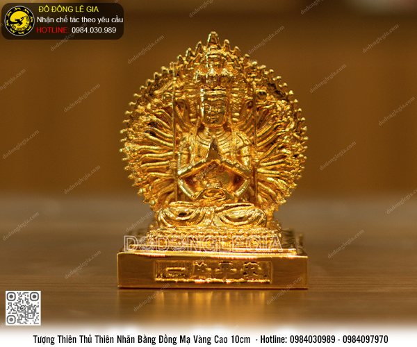 Tượng Phật Thiên Thủ Thiên Nhãn bằng đồng mạ vàng 24k cao 10cm