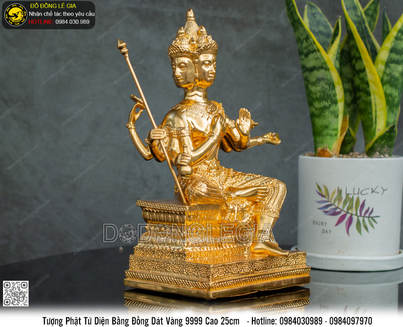 Tượng Phật Tứ Diện cao 25cm dát vàng 9999