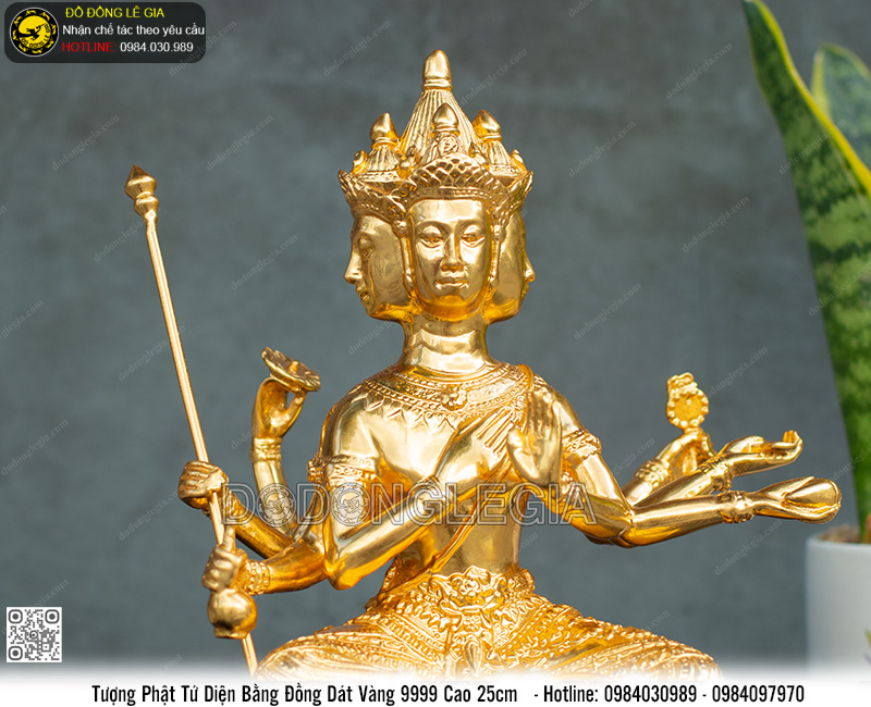 Tượng Phật Tứ Diện cao 25cm dát vàng 9999