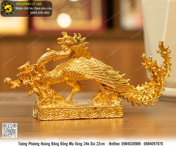 Tượng Phượng Hoàng mạ vàng 24k dài 22cm