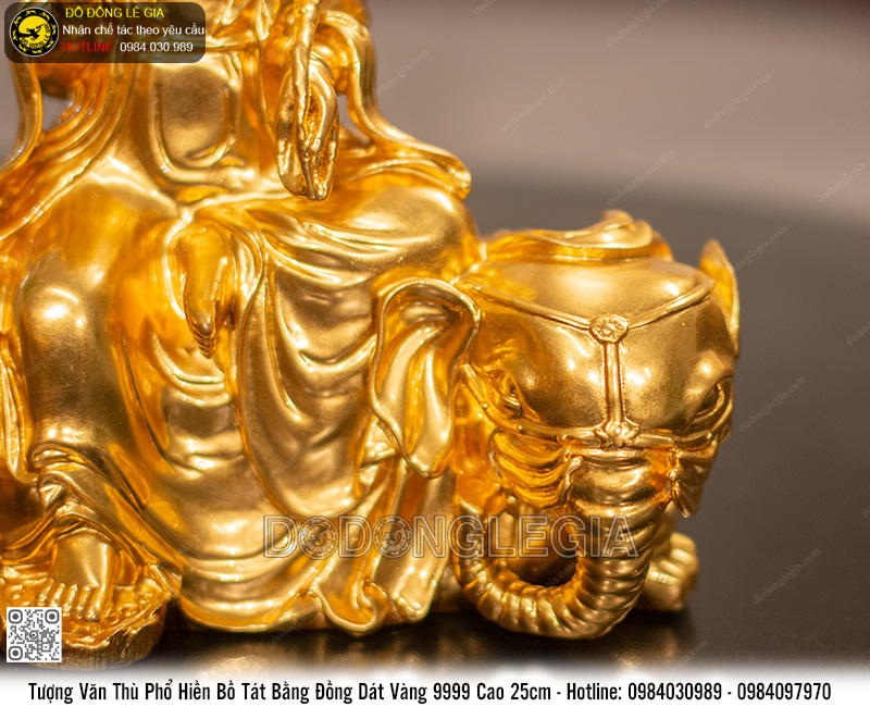 Tượng Phật Văn Thù Phổ Hiền cao 25cm thếp vàng 9999