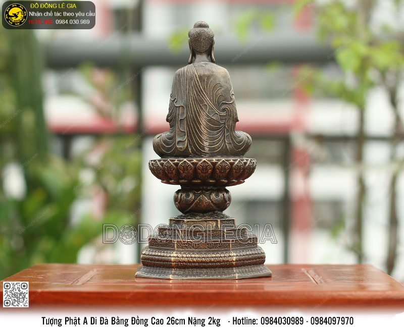 Tượng Phật A Di Đà Bằng Đồng Theo Mẫu Chùa Bút Tháp Cao 26cm