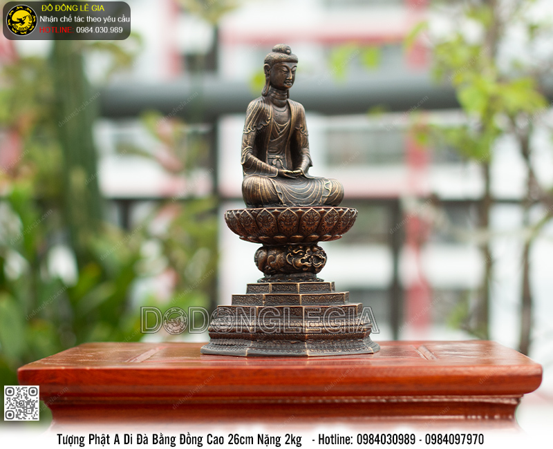 Tượng Phật A Di Đà Bằng Đồng Theo Mẫu Chùa Bút Tháp Cao 26cm