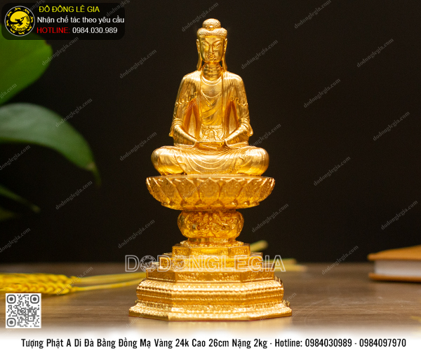 Tượng Phật A Di Đà Bằng Đồng mạ vàng 24k Cao 26cm