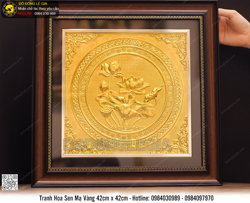 Tranh Hoa Sen Bằng Đồng Mạ Vàng 24k 42 x 42cm
