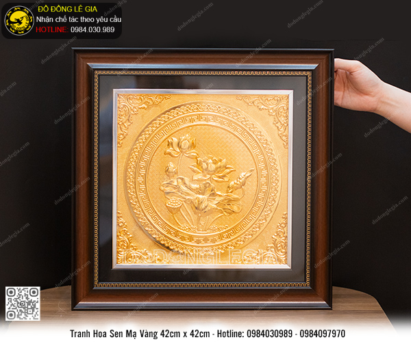 Tranh Hoa Sen Bằng Đồng Mạ Vàng 24k 42 x 42cm