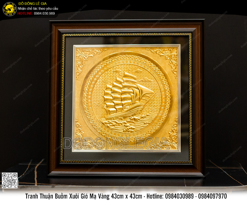 Tranh Thuận Buồm Xuôi Gió Bằng Đồng Mạ Vàng 24k 43 x 43cm- TRHTBUOM.11