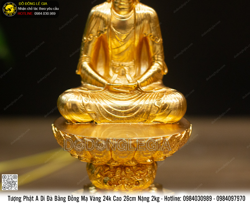 Tượng Phật A Di Đà Bằng Đồng mạ vàng 24k Cao 26cm