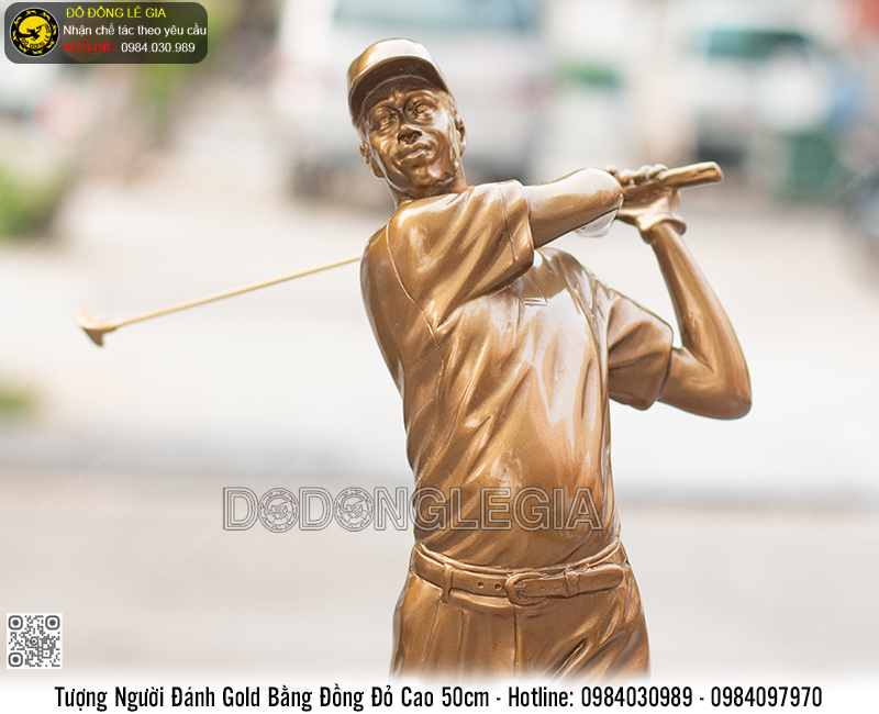 Tượng Người Đánh Golf Bằng Đồng Đỏ Cao 50cm