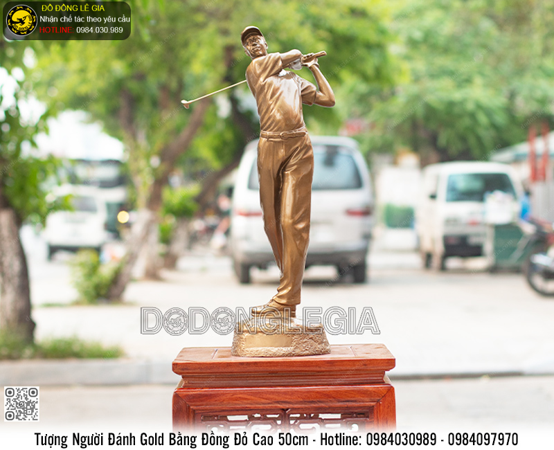 Tượng Người Đánh Golf Bằng Đồng Đỏ Cao 50cm