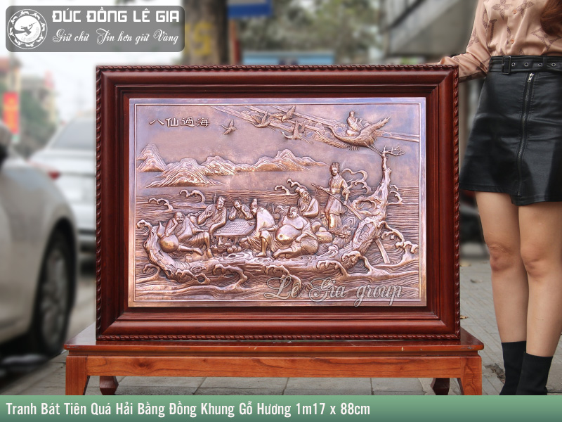 Tranh Bát Tiên Quá Hải Bằng Đồng Khung Gỗ Hương 1m17 x 88cm
