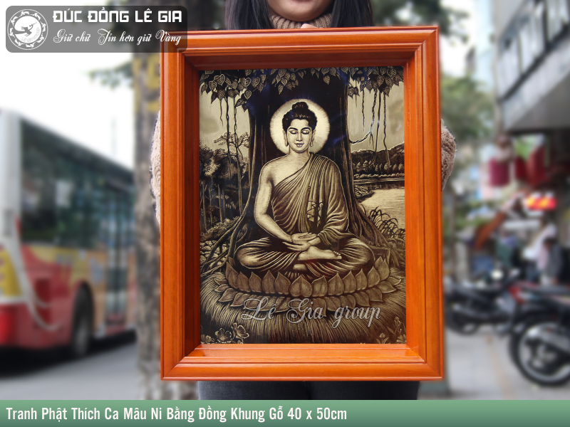 Tranh Phật Thích Ca Mâu Ni Bằng Đồng Khung Gỗ 40 x 50cm