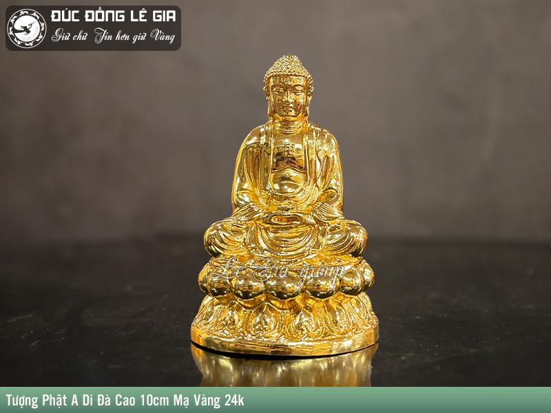 Tượng Phật A Di Đà bằng đồng cao 10cm mạ vàng 24k