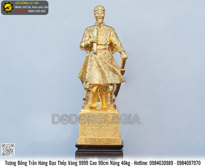 Tượng Trần Hưng Đạo Bằng Đồng Cao 90cm Dát Vàng 9999
