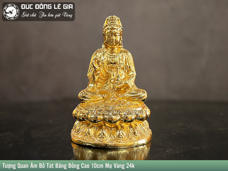 Tượng Phật Quan Âm Bằng Đồng  Mạ Vàng 24k cao 10cm