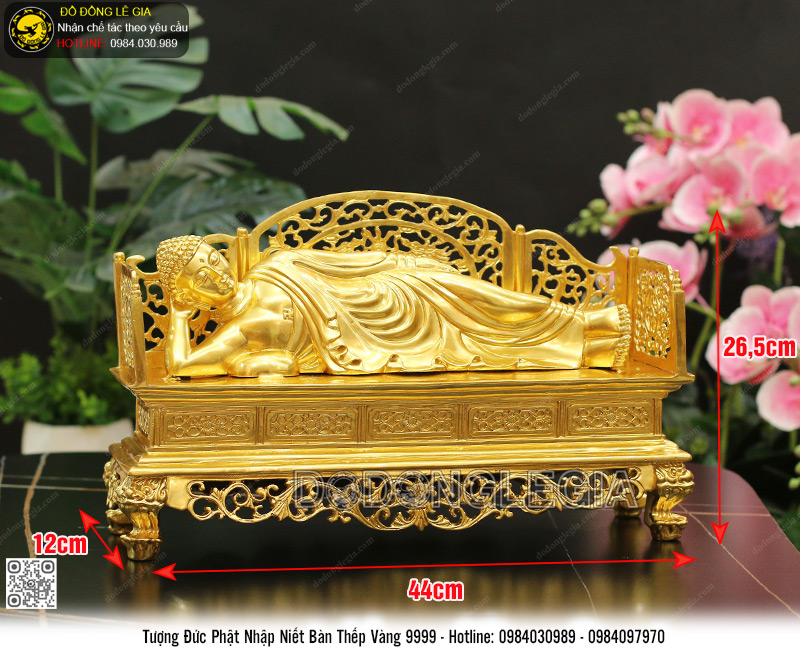 Tượng Đức Phật Niết Nhập Niết Bàn Bằng Đồng Thếp Vàng 9999
