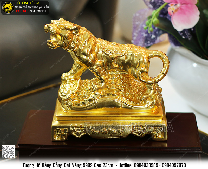 Tượng Hổ Bằng Đồng Thếp Vàng 9999 Cao 23cm